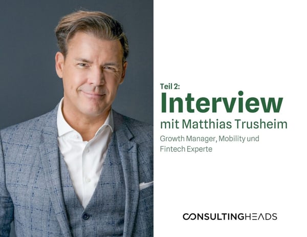 E-mobility, interview part 2: Interview card, part two, with a portrait of Matthias Trusheim