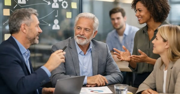 Externe Rollen bei Transformation: Team bespricht Rollen und Verantwortlichkeiten am Whiteboard