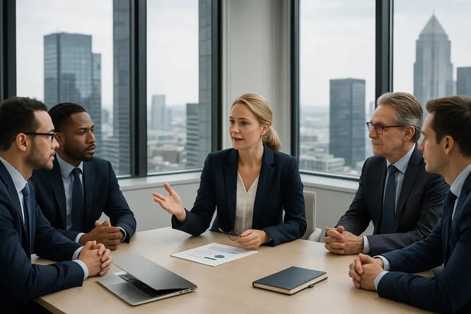 Leadership team discussing the company’s growth strategy