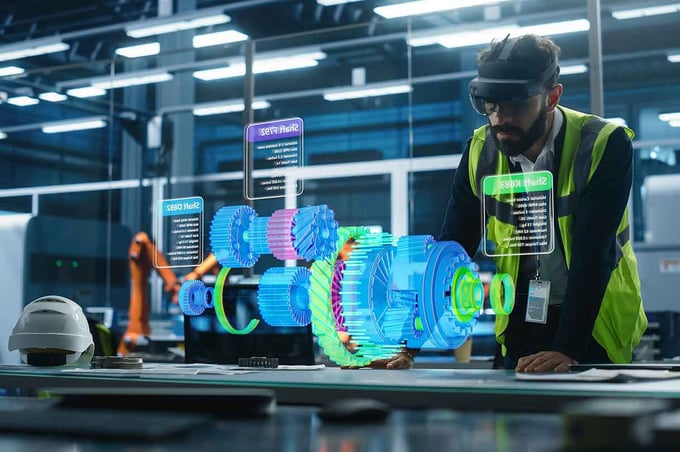 Ingenieur prüft eine Getriebebaugruppe im Maschinen- und Anlagenbau