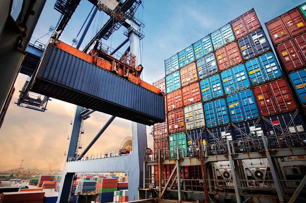 Container terminal at a seaport as an image of an internationally branched supply chain