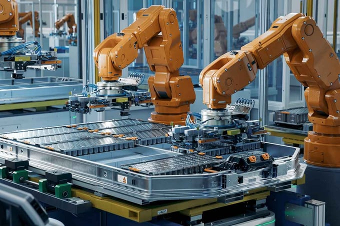 Robot cell in the assembly of a machine