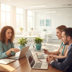 Freelance Business Development Manager im Projektteam bei der Arbeit