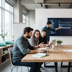 Freelance Fine-Tuning Specialist (LLMs) im Projektteam bei der Arbeit