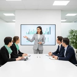 Freelance Nachhaltigkeitsberichterstatter im Projektteam bei der Arbeit