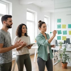 Freelance Product Designer im Projektteam bei der Arbeit