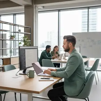 Freelance Qualitätsmanager im Projektteam bei der Arbeit