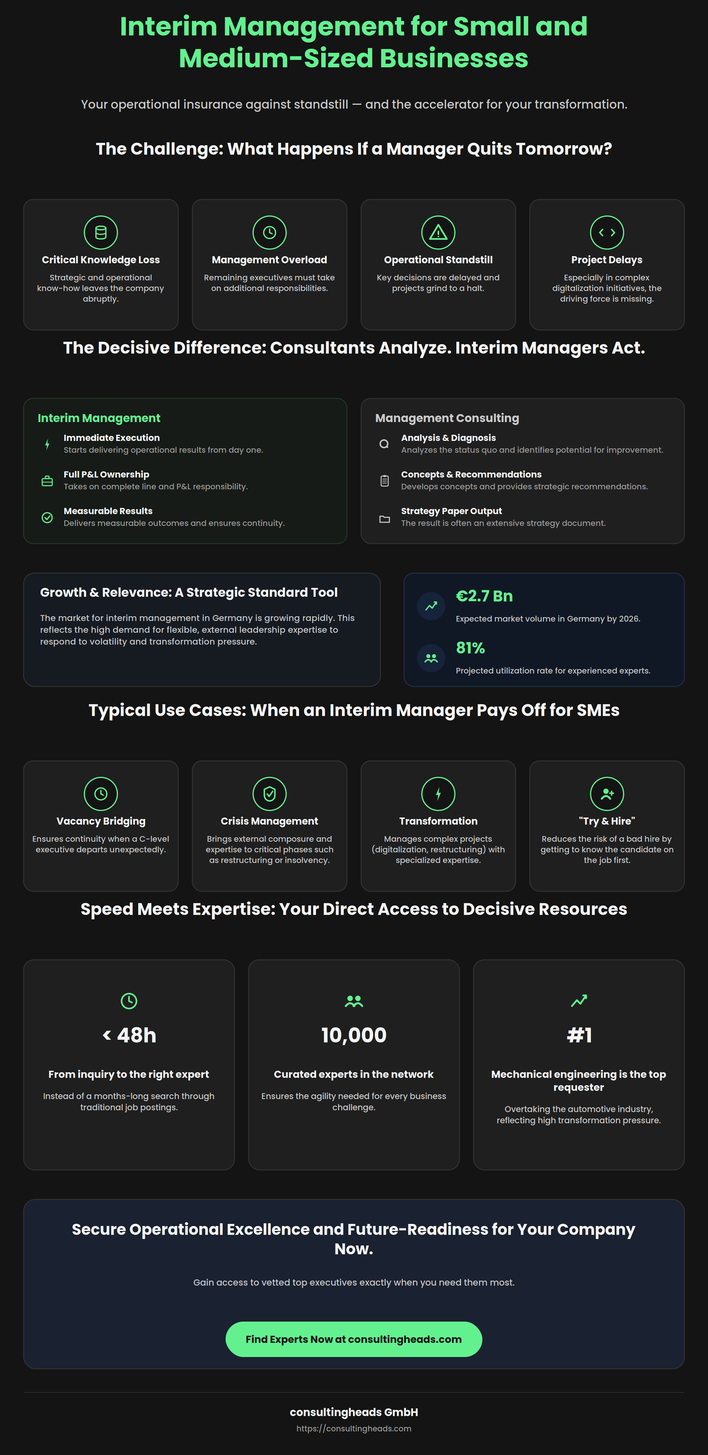 Infographic: Interim Management for Small and Medium-Sized Businesses — challenges, benefits, and market data