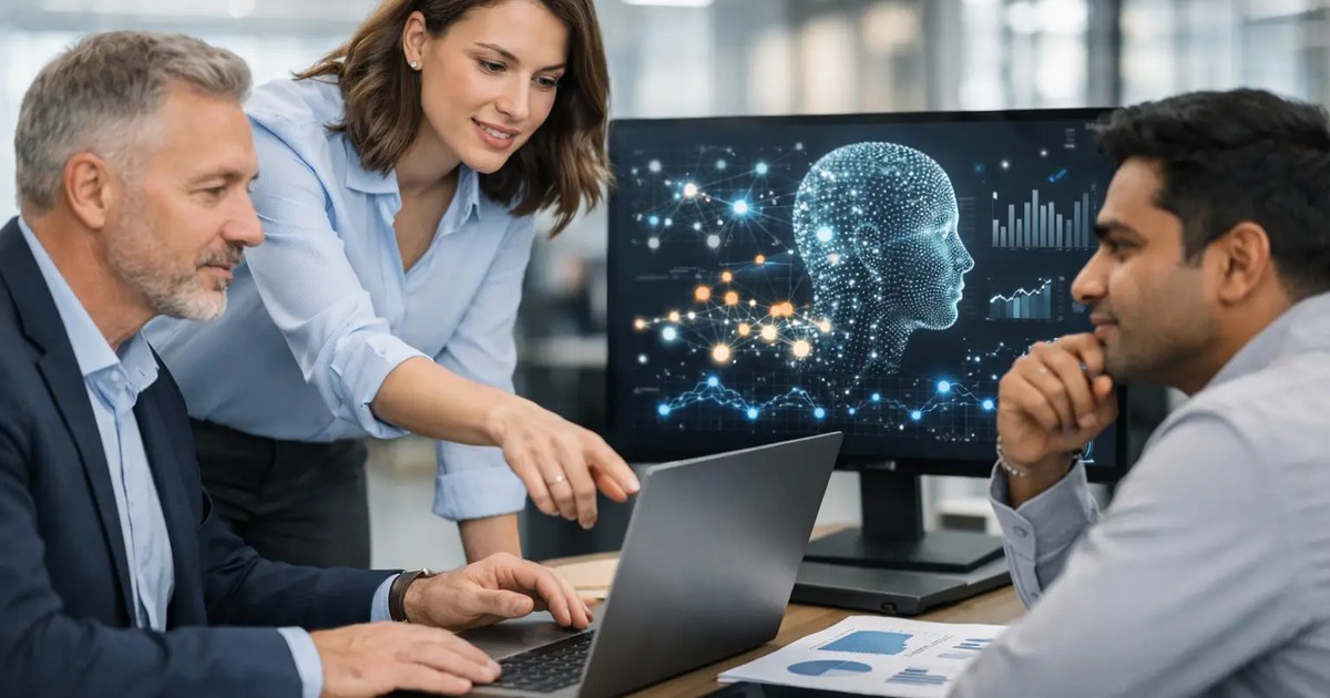 Data quality for AI: team reviewing a data model and metrics on screen