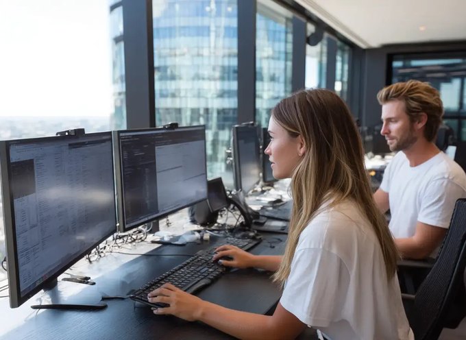 Personalarbeit bei Banken und Versicherungen: zwei Fachkräfte prüfen Auswertungen an Bildschirmen
