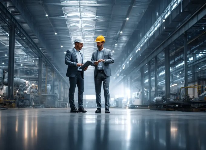Personalarbeit in Industrie und Maschinenbau: Führungskräfte im Gespräch in einer Fertigungshalle