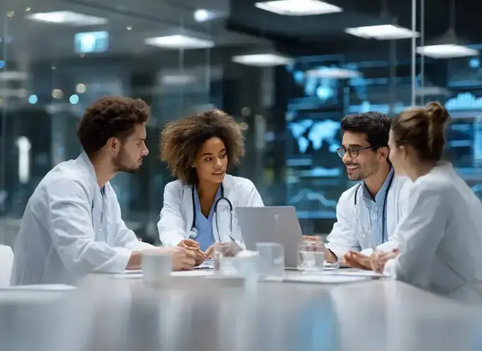 Digitalisierung im Gesundheitswesen – Klinikteam bei der digitalen Fallbesprechung