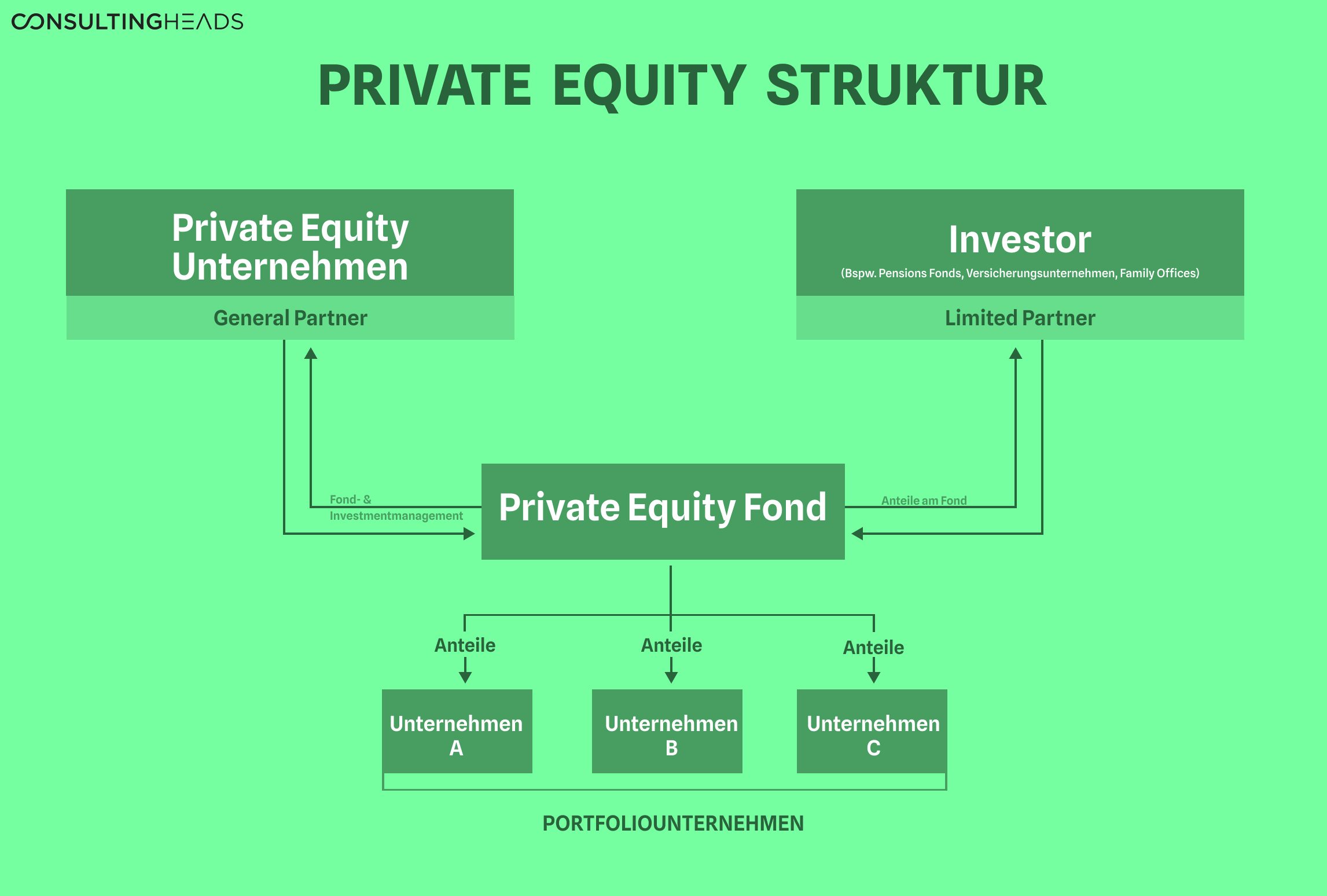 Die Struktur von Private Equity in einer Darstellung erklärt